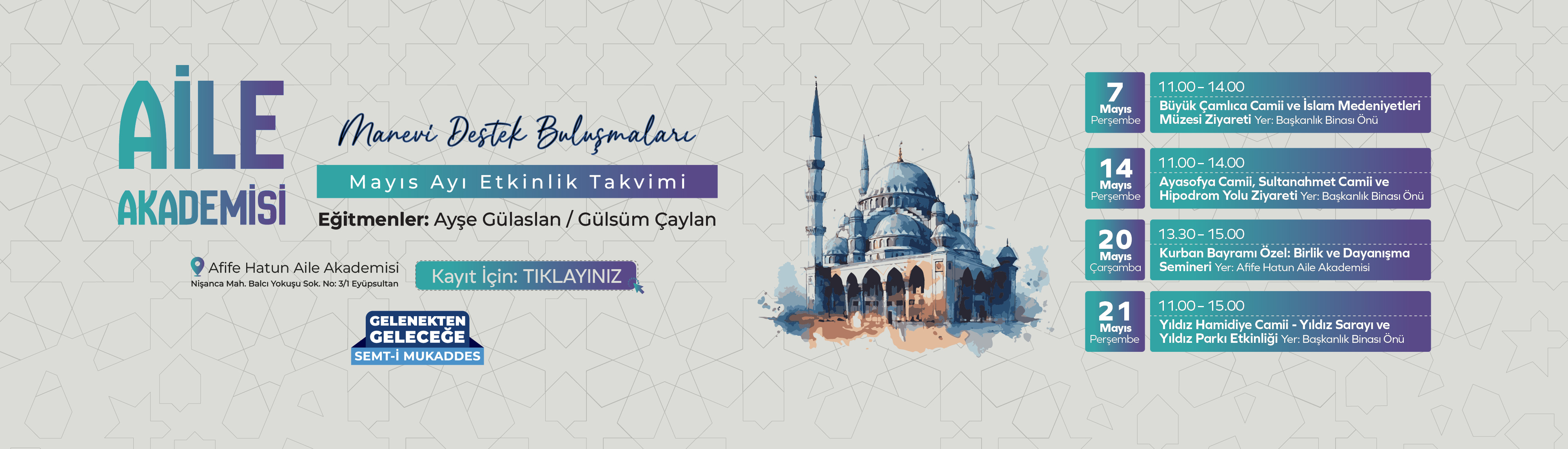 Afife Hatun Aile Akademisi Manevi Destek Buluşmaları Mayıs Ayı Etkinlikleri